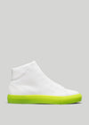 V15 White Leather w/ Yellow high-top sneaker displayed against a plain gray background.