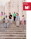  A group of young people standing on stairs, wearing custom shoes, promoting social impact throught the imagine project.