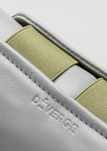 grey with green premium leather slip-on sneakers with straps in clean design close-up materials