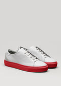 grey and red premium leather low sneakers in clean design frontview