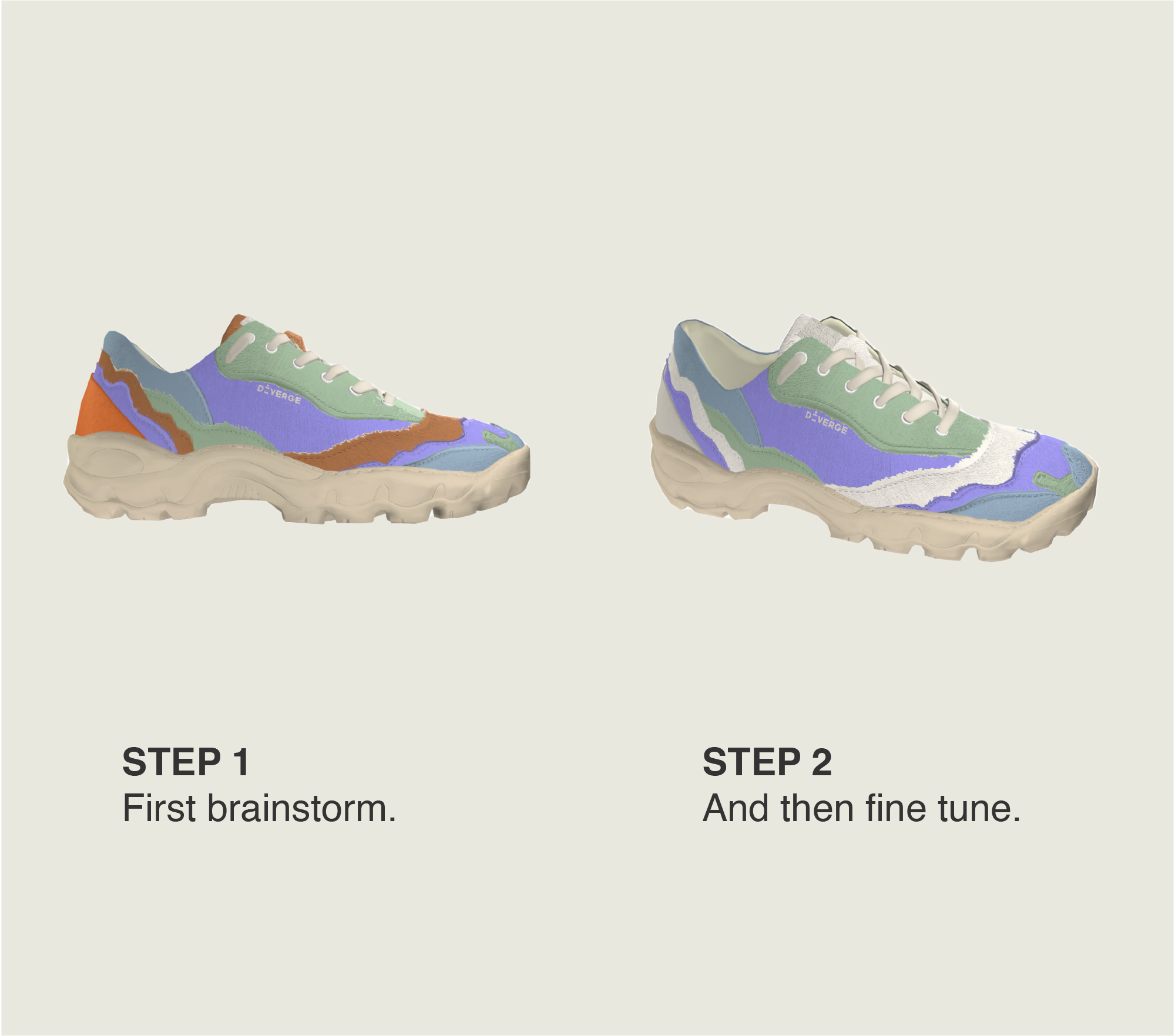 Deux types de chaussures basses personnalisées sneakers à partir de Diverge.