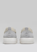 beige and green premium leather pair of sneakers in contemporary design backview