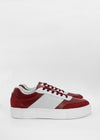 A single N0011 Red Wine & White sneaker, handcrafted in Portugal, displayed against a plain white background.