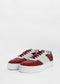 A pair of N0011 Red Wine & White sneakers with thick soles, handcrafted in Portugal, displayed on a plain white background.