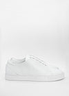 A pair of ML0058 White Leather low-top sneakers handcrafted in Portugal, displayed against a plain white background.