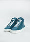 A pair of MH0066 Ocean Blue W/ White high-top leather sneakers with white laces and soles, set against a plain white background.