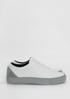 A ML0061 White W/ Grey sneaker, meticulously handcrafted in Portugal from premium Italian leathers, photographed against a plain white background.