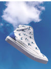 Custom high top sneaker with a design featuring birds by Diverge with Manicomio partnering.