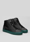 all black premium leather high sneakers in clean design front with laces