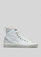 Una singola sneaker high-top V12 Grey & Antique White visualizzata su uno sfondo grigio solido.