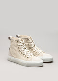antique white premium canvas multi-layered high sneakers frontview