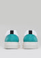 Pair of NV0001 Aqua Green low top sneakers facing away from the viewer, featuring black tabs on the heels and white soles.