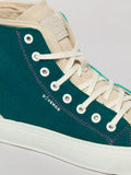 aqua and teal  premium canvas and wool  multi-layered high sneakers close-up materials