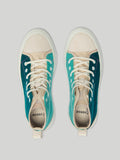 aqua and teal premium canvas and wool  multi-layered high sneakers view from top