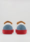 artic azul con rojo cuero premium bajo par de sneakers en diseño limpio backview