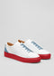 artic blue with red premium leather low sneakers in clean design frontview