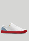 artic blue with red premium leather low sneakers in clean design sideview