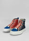 black and electric blue premium canvas multi-layered high sneakers frontview outlet