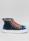 black and electric blue premium canvas multi-layered high sneakers sideview outlet