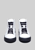 black and white premium leather high sneakers in clean design close-up materials