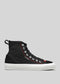 TH0002 by Roni high-top canvas shoes with white sole, visible stitching, and pull tab on gray background.