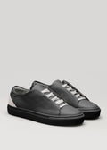 black with grey premium leather low sneakers in clean design frontview