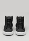 black premium leather high sneakers in clean design front with laces
