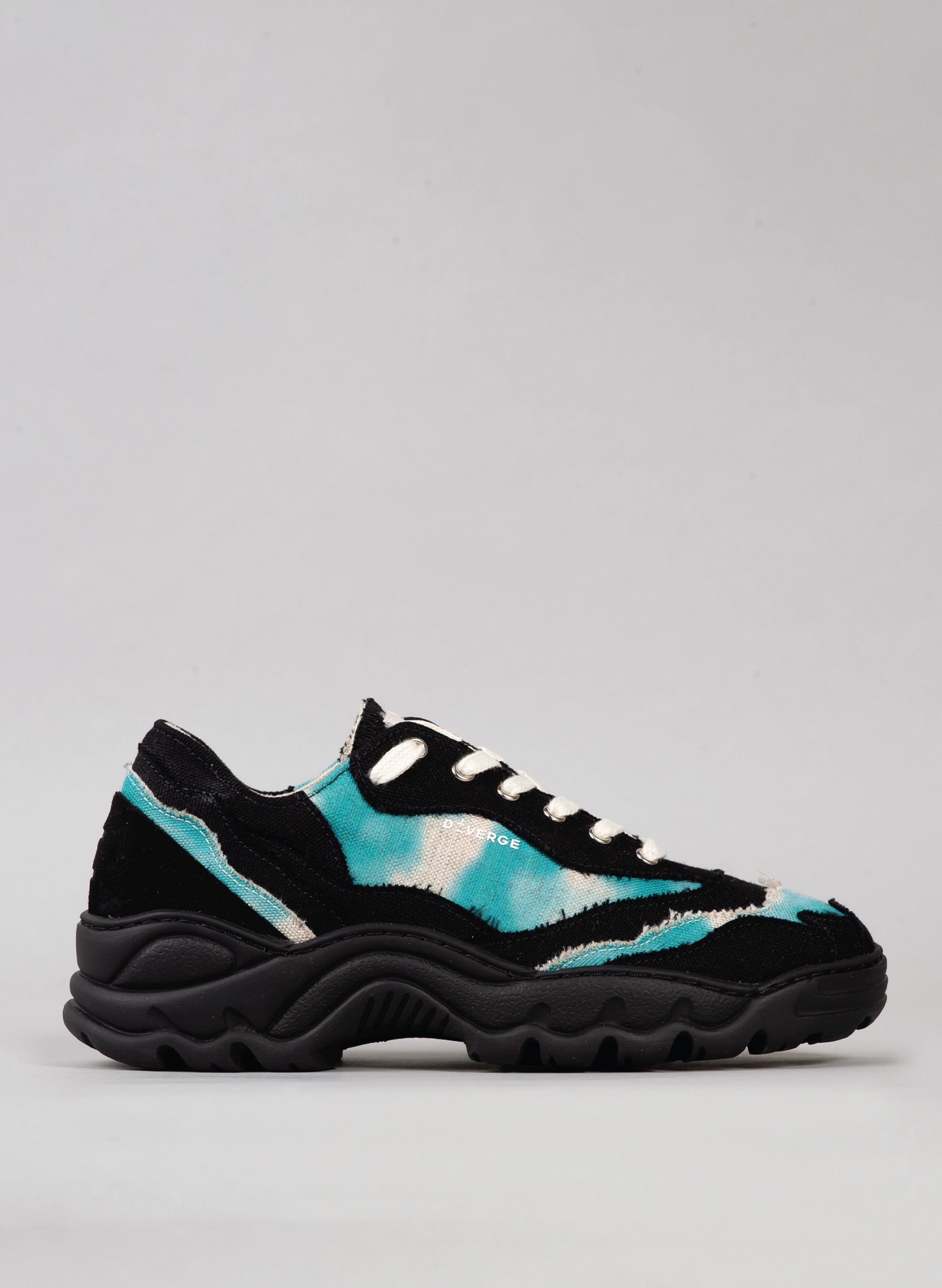 black and tie dye aqua green premium canvas sneakers landscape with sophisticated silhouette sideview