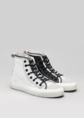 black and white premium canvas multi-layered high sneakers frontview