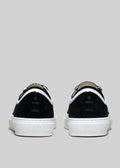 black and white premium canvas multi-layered low pair of sneakers backview