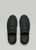 black with emerald premium leather slip-on sneakers with straps in clean design topview