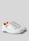 blue and orange futuristic with retro flair low sneaker frontview