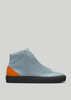 Gray and orange high-top sneaker with a smooth finish and black sole, displayed against a neutral background MH0013 Seychelles Sun.