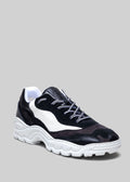 color mix black and white premium leather sneakers landscape with sophisticated silhouette frontview