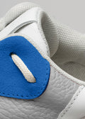 color mix electric blue premium leather sneakers landscape with sophisticated silhouette close-up materials