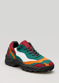 color mix red & green premium leather sneakers landscape with sophisticated silhouette sideview