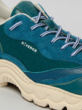 color mix teal premium leather and wool sneakers landscape with sophisticated silhouette close-up materials