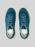 color mix teal premium leather and wool sneakers landscape with sophisticated silhouette topview