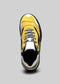 color mix yellow, black and white premium leather sneakers landscape with sophisticated silhouette topview