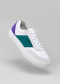 emerald green and bone premium leather sneakers in contemporary design floating sideview