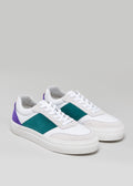 emerald green and bone premium leather sneakers in contemporary design frontview