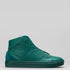 A single V2 Emerald Green Floater high-top leather sneaker for men displayed against a plain gray background.