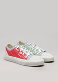 geranium and sage green premium canvas multi-layered low sneakers frontview