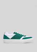 green and white premium leather sneakers in contemporary design sideview