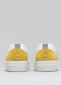 grey and yellow premium leather pair of sneakers in contemporary design backview