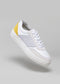 grey and yellow premium leather sneakers in contemporary design floating sideview