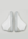white and grey premium leather high sneakers in clean design top view