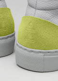 grey with lime premium leather high sneakers in clean design close-up materials