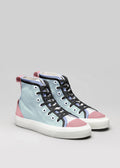 lilac and sage green white premium canvas multi-layered high sneakers frontview