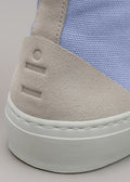 lilac, sky and white  premium canvas multi-layered high sneakers close-up materials